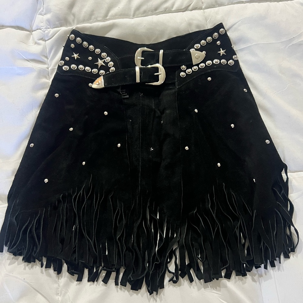 Understated leather Texas chap skirt